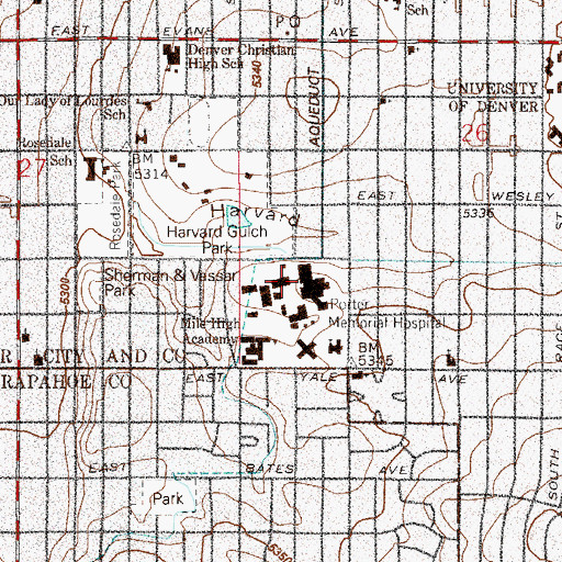 Topographic Map of Porter Adventist Hospital Heliport, CO