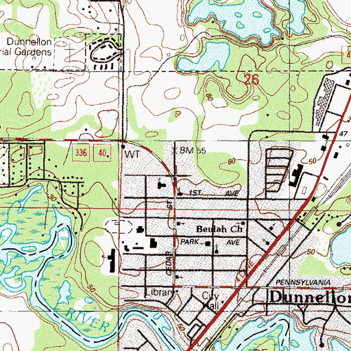 Topographic Map of First Baptist Church, FL