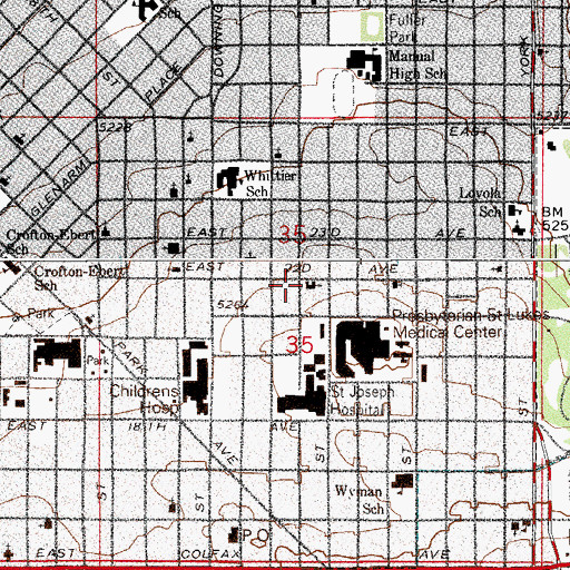 Topographic Map of Presbyterian-Saint Lukes Medical Center Heliport, CO