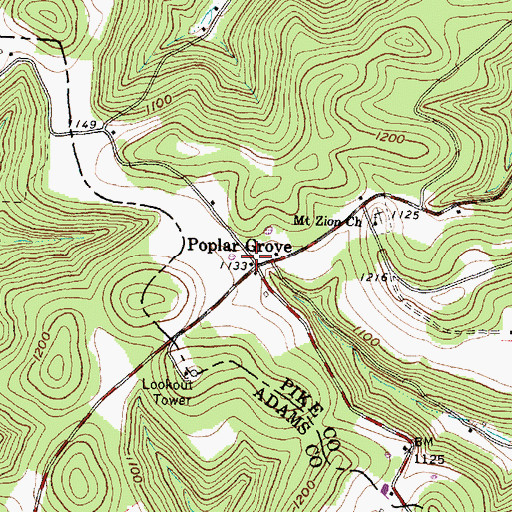 Topographic Map of Poplargrove Post Office, OH