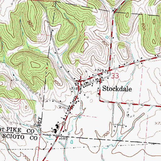 Topographic Map of Stockdale Post Office, OH