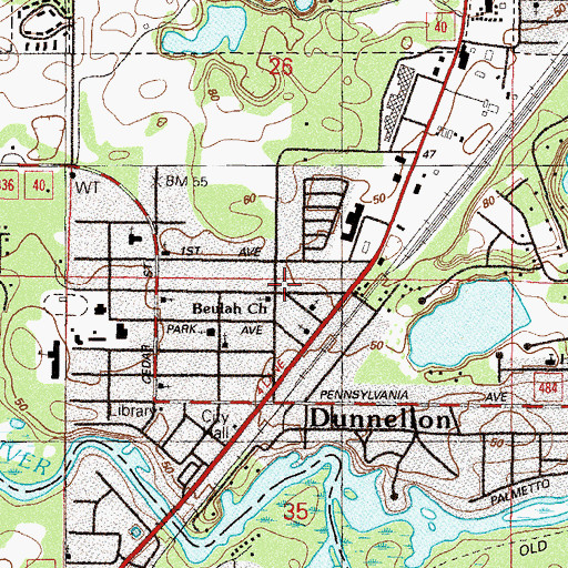 Topographic Map of Beulah Missionary Baptist Church, FL