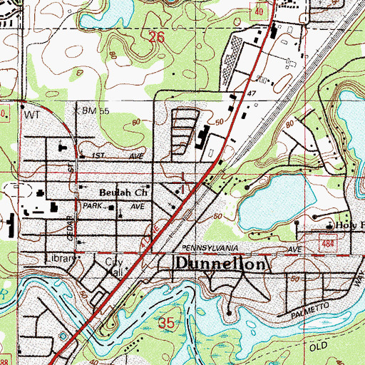 Topographic Map of Mount Olive AME Church, FL