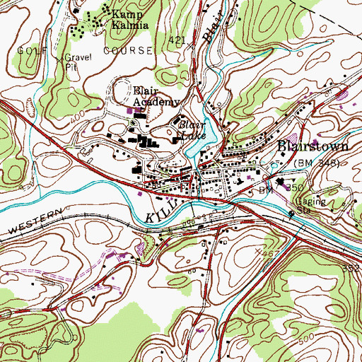Topographic Map of Blairstown Post Office, NJ