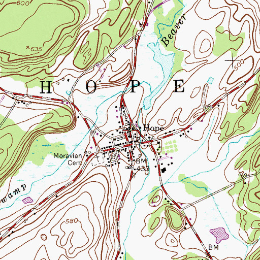 Topographic Map of Hope Post Office, NJ