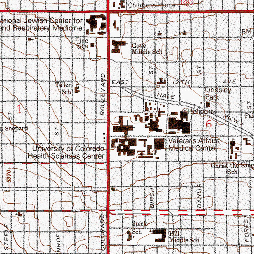 Topographic Map of University Hospital Heliport, CO