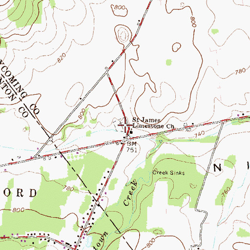 Topographic Map of Limestone Cemetery, PA