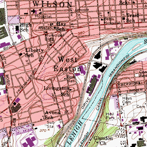 Topographic Map of Easton Boro Hall, PA