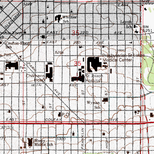 Topographic Map of Exempla Saint Joseph Hospital Heliport, CO