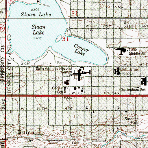 Topographic Map of Saint Anthony Hospital Central Heliport, CO