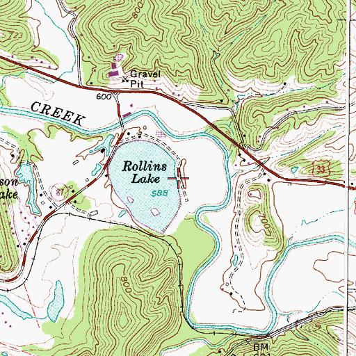 Topographic Map of Rollins Lake Wildlife Management Area, WV