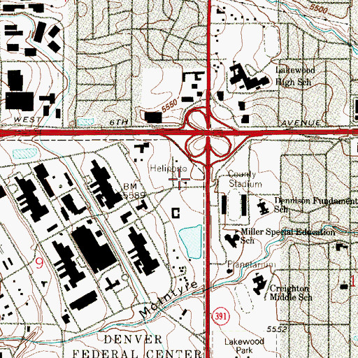 Topographic Map of Denver Federal Center Helistop, CO