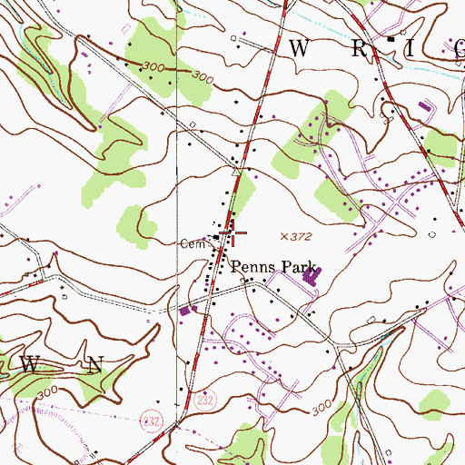 Topographic Map of Penns Park United Methodist Church, PA