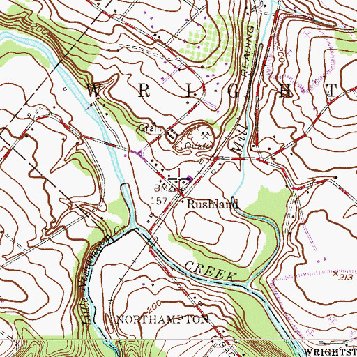 Topographic Map of Rushland Post Office, PA