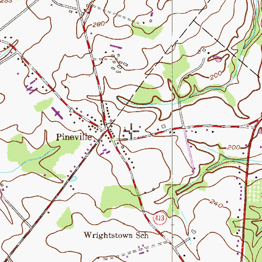 Topographic Map of Pineville Community Chapel, PA