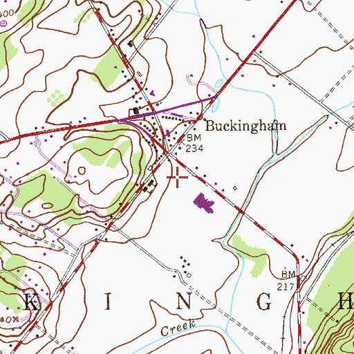 Topographic Map of Buckingham Township Hall, PA