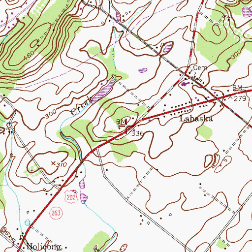 Topographic Map of Buckingham Friends Meeting, PA