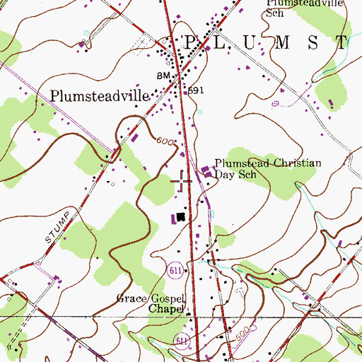 Topographic Map of Plumsteadville Post Office, PA