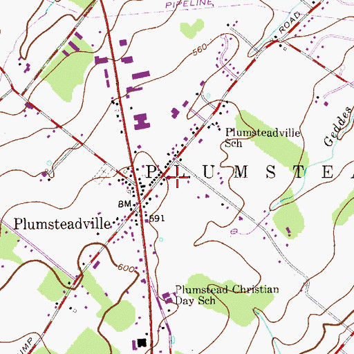 Topographic Map of Plumsteadville Volunteer Fire Company Station 24, PA