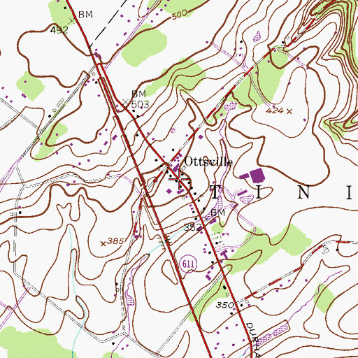 Topographic Map of Ottsville Volunteer Fire Company Station 49, PA