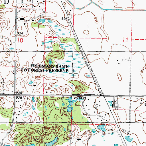 Topographic Map of Freeman Kame Nature Preserve, IL