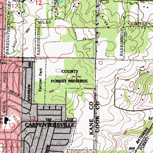 Topographic Map of Helm Woods Nature Preserve, IL