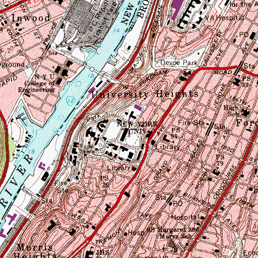 Topographic Map of Hall of Fame Playhouse, NY