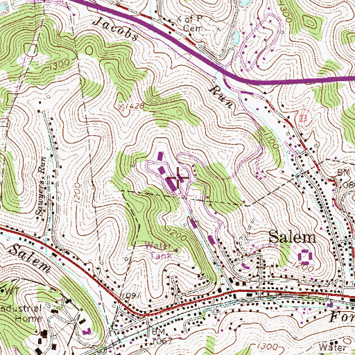 Topographic Map of Salem International University, WV