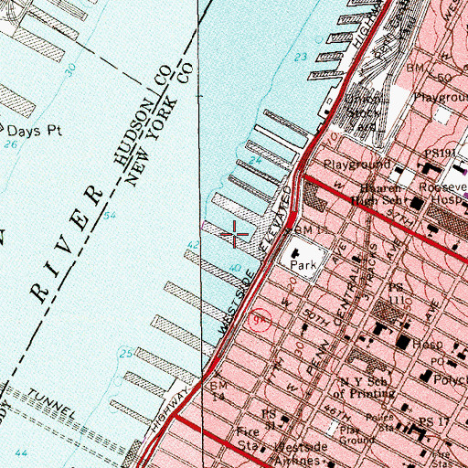 Topographic Map of Pier 92, NY