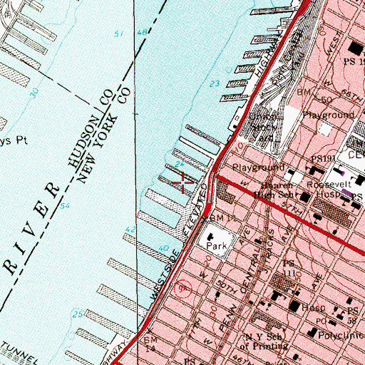 Topographic Map of Pier 95, NY