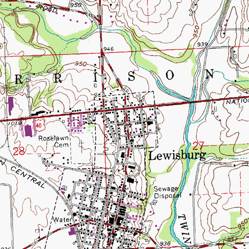 Topographic Map of Lewisburg Post Office, OH