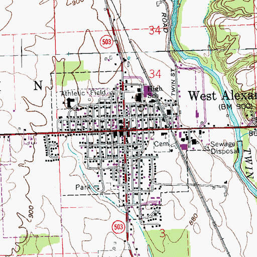 Topographic Map of West Alexandria Post Office, OH