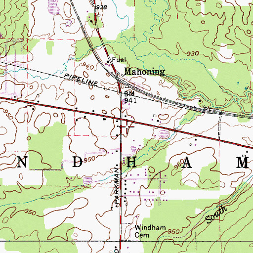 Topographic Map of Mahoning Post Office (historical), OH