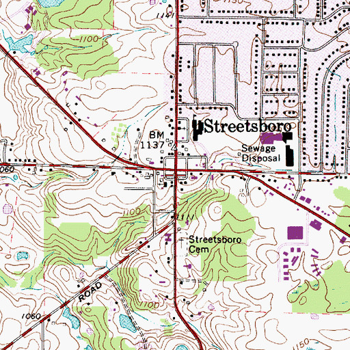 Topographic Map of Streetsboro Post Office (historical), OH