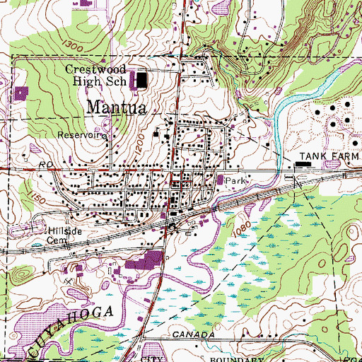 Topographic Map of Mantua Post Office, OH