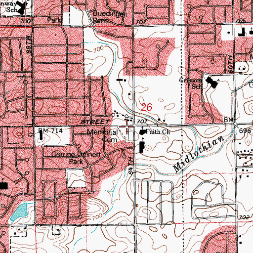 Topographic Map of Orland Church (historical), IL