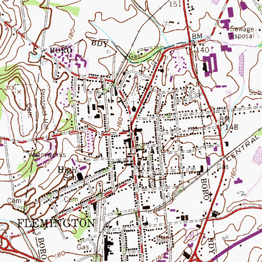 Topographic Map of Flemington Post Office, NJ