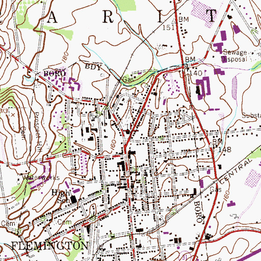 Topographic Map of Flemington Presbyterian Church, NJ