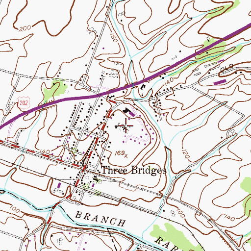 Topographic Map of Three Bridges Reformed Church Cemetery, NJ