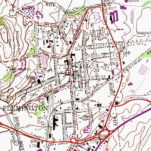 Topographic Map of Flemington United Methodist Church, NJ