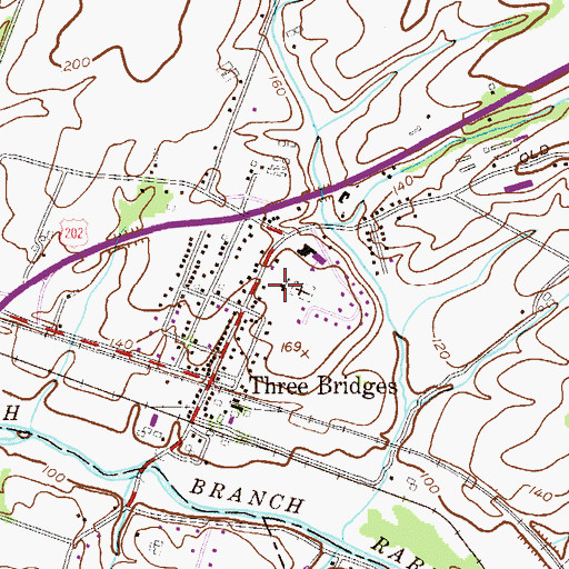 Topographic Map of Three Bridges Reformed Church, NJ