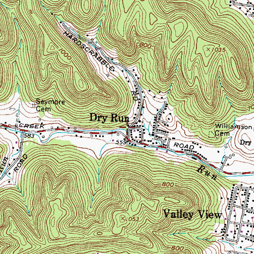 Topographic Map of Dryrun Post Office (historical), OH
