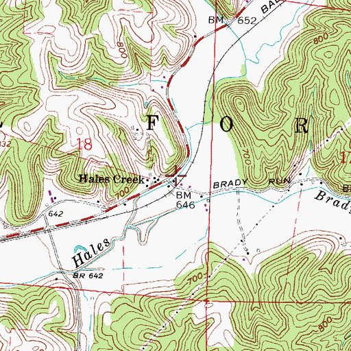 Topographic Map of Hales Creek Post Office (historical), OH