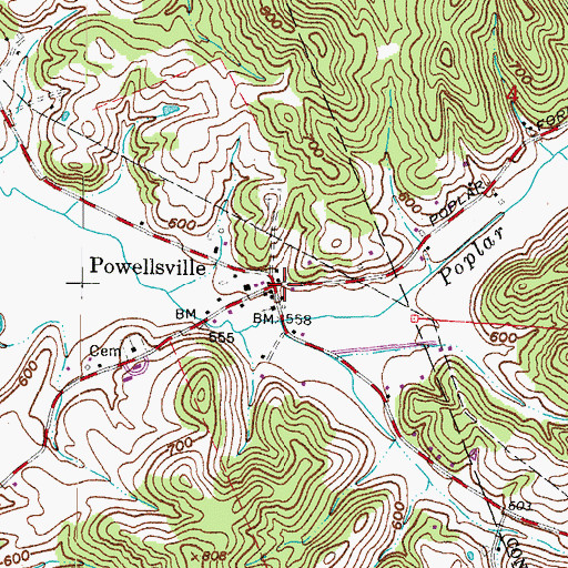 Topographic Map of Powellsville Post Office (historical), OH