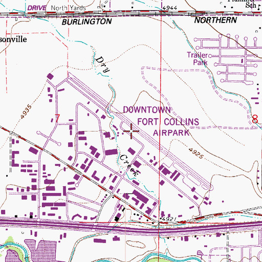 Topographic Map of Fort Collins Downtown Airport (historical), CO