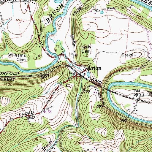 Topographic Map of Arion Post Office (historical), OH