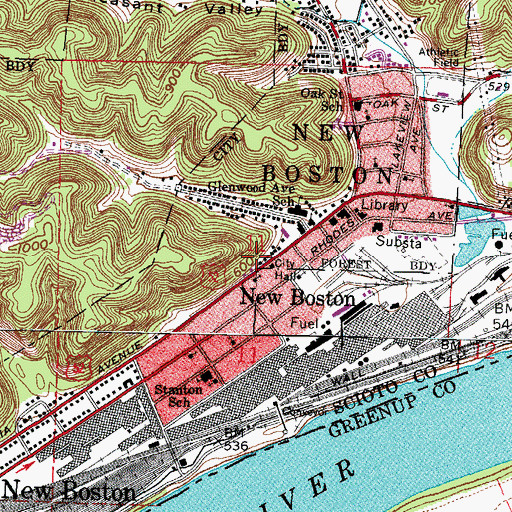 Topographic Map of New Boston Post Office (historical), OH