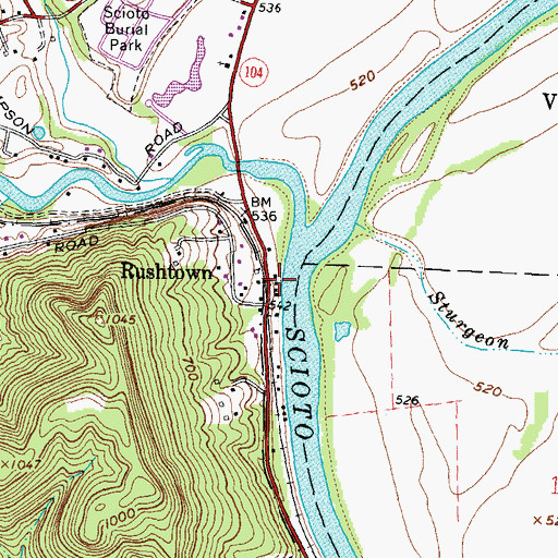 Topographic Map of Rushtown Post Office (historical), OH