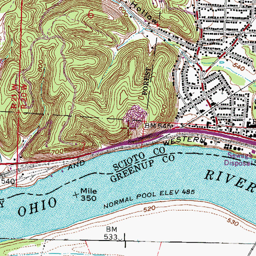 Topographic Map of Sciotoville Post Office (historical), OH