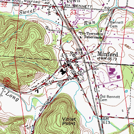Topographic Map of Minford Post Office, OH